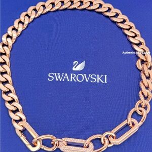 SWAROVSKI Rose Gold Pave Mixed Cuban Links Statement Necklace 5639334